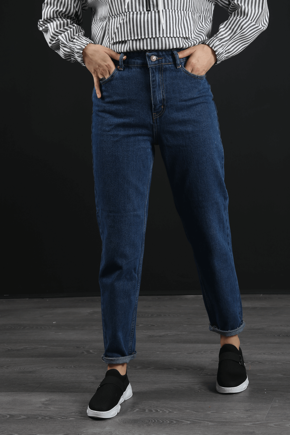 Yüksek Bel Mom Jeans-LACİVERT