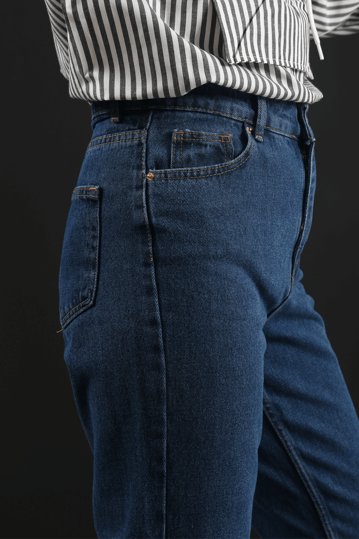 Yüksek Bel Mom Jeans-LACİVERT